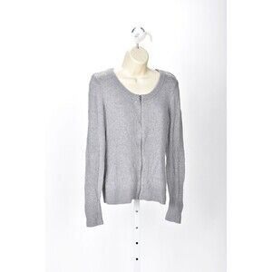 Talbots Gray Zip Up Cardigan Sweater Silver Beading Detail Size S